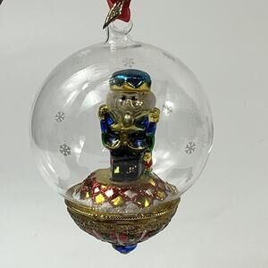 Thomas Pacconi Nutcracker Snowglobe Glass Ornament Blown Glass Glitter 4.25" Vtg